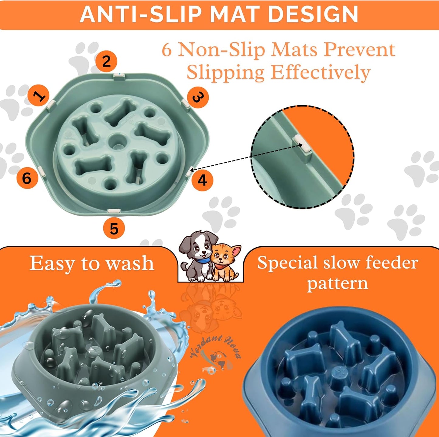 2 PCS Slow Feeder Dog Food Bowl – Bowl Designed to Slow Eating, Promotes Healthy Digestion and Prevents Bloat, Ideal for Cats and Dogs (SkyBlue-Yellow)