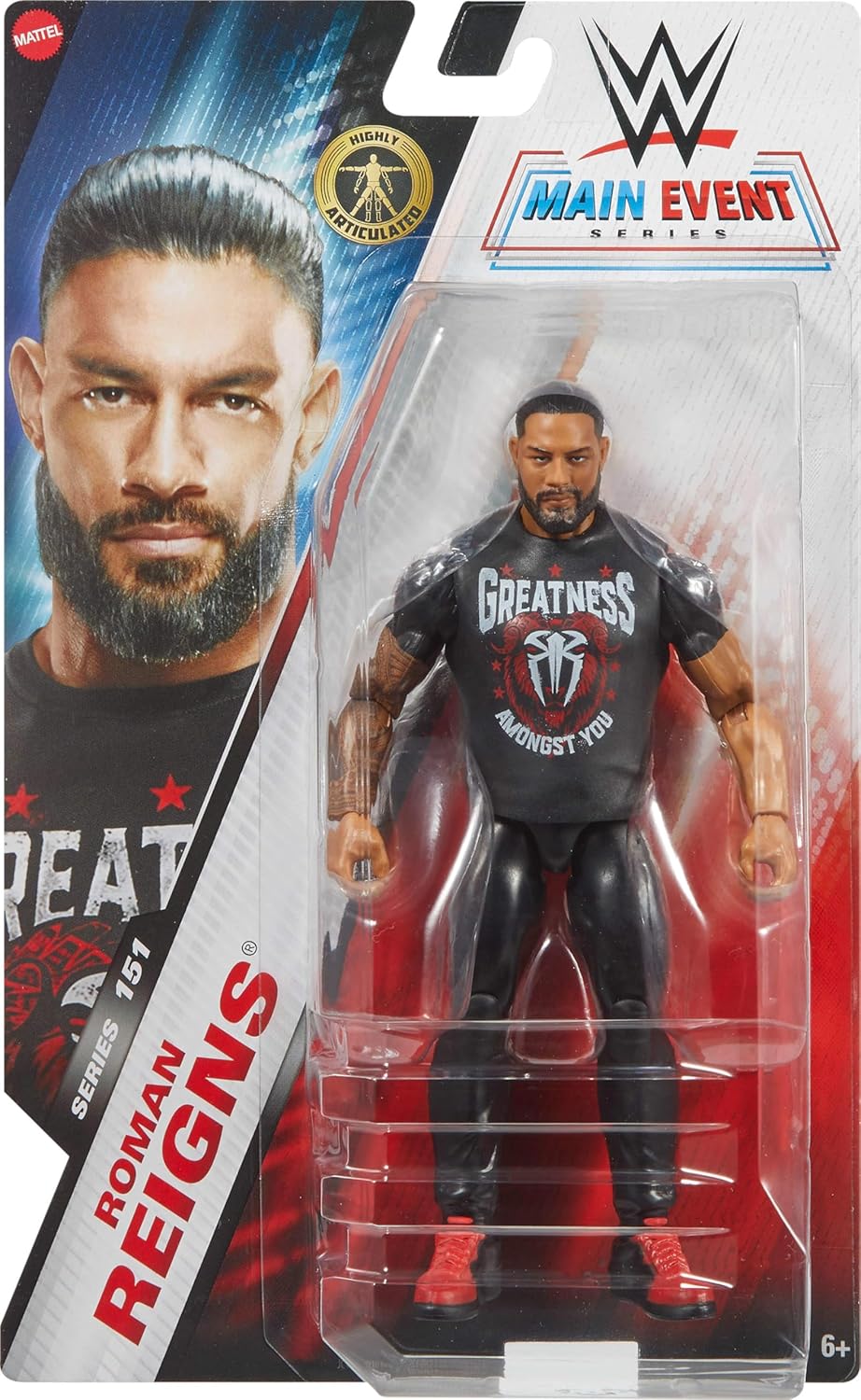 Mattel WWE Roman Reigns Action Figure, Main Event Series #151 6-inch Collectible with 10 Articulation Points & Life-Like Look