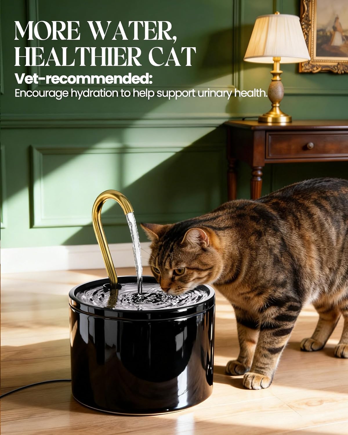 Tomxcute Ceramic Cat Water Fountain - 1.2L/40oz Ultra-Quiet Automatic Pet Drinking Fountain for Cats, All-Ceramic Body Water Dispenser with Copper Water Spout for Cats, Puppy and Small Pets