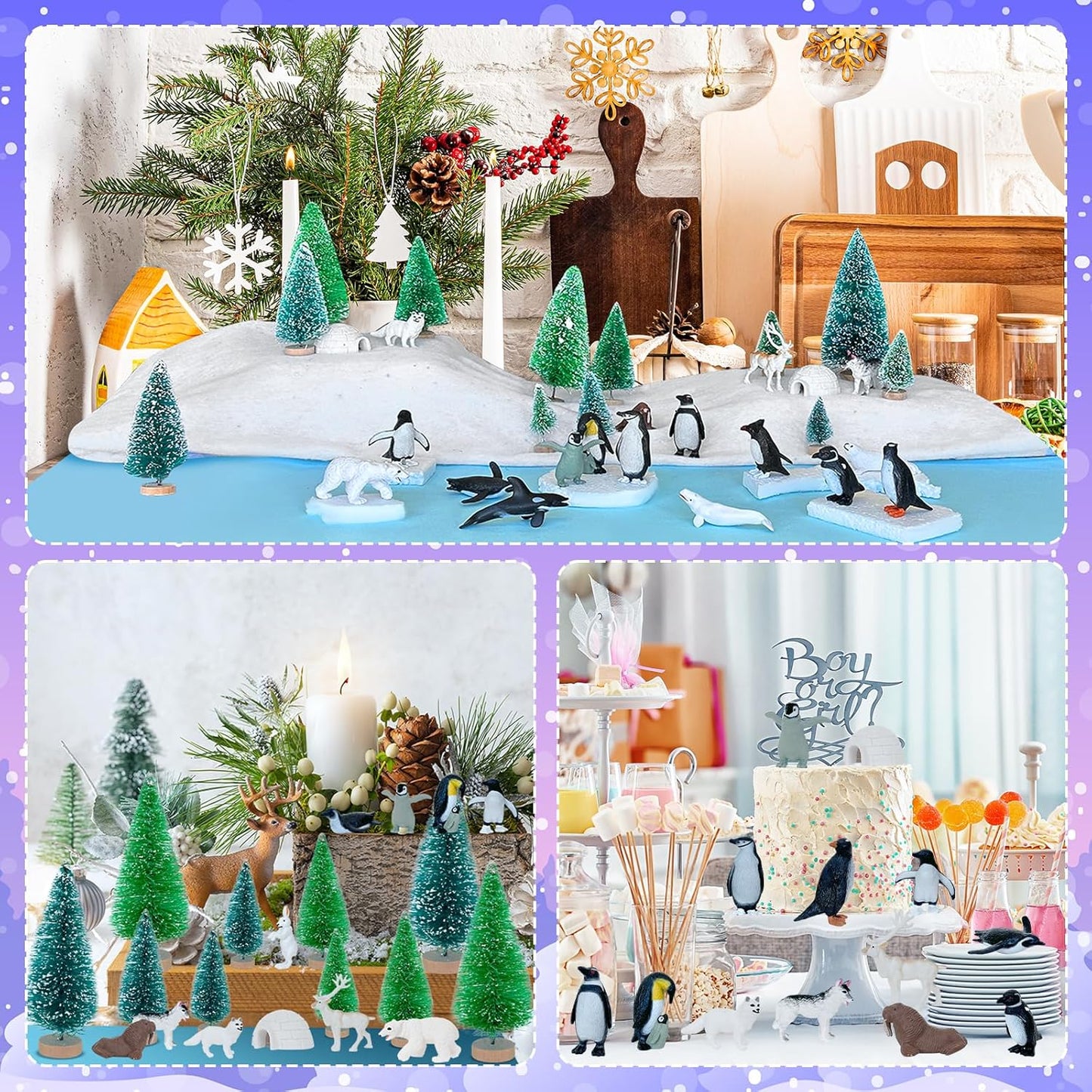 41 Pcs Arctic Animals Figurines Set Diorama Kit Includes 21 Polar Animals Figurines 16 Mini Pine Trees 1 Fake Snow Blanket 2 Foam Boards 1 Blue Tissue Paper Artic Diorama Supplies School Winter Decor
