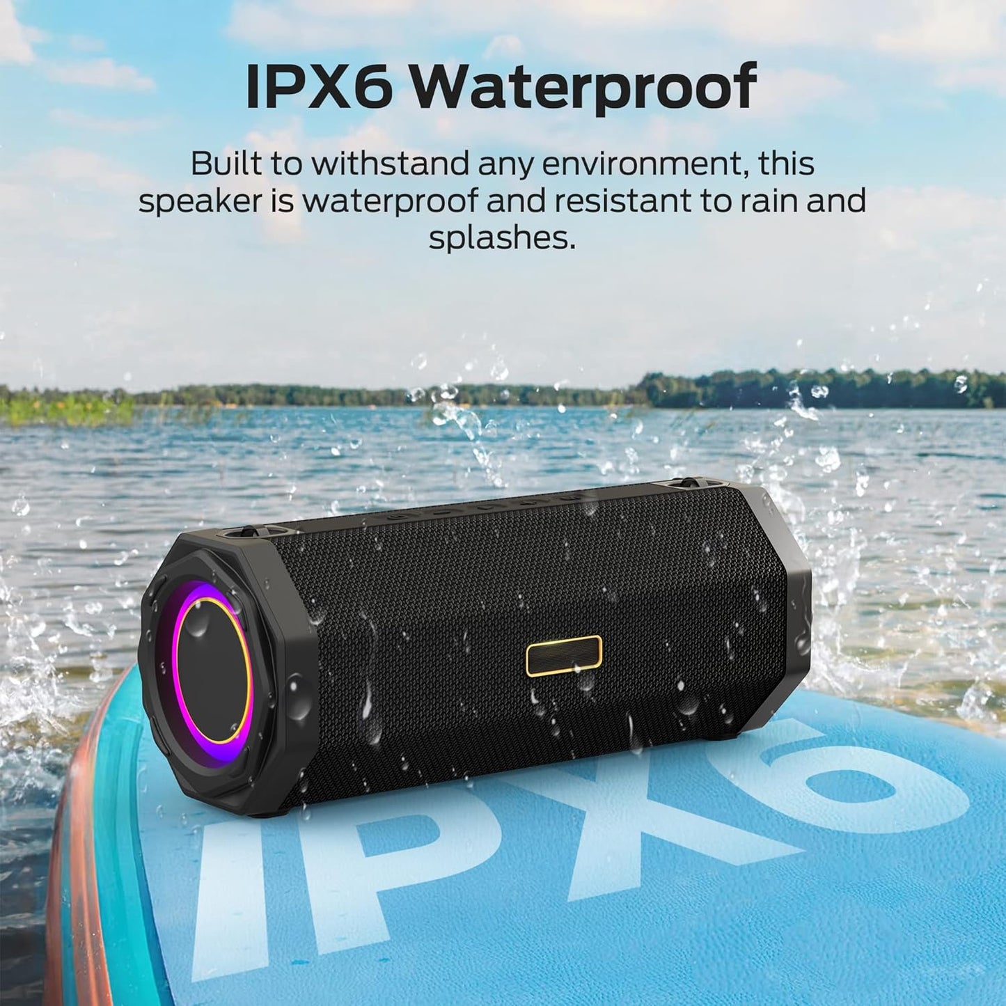Monster Speaker S200 Wireless Portable Bluetooth Speaker, 24H Playtime, IPX6 Waterproof, 50W Stereo Sound, Bluetooth 5.4, Dual Bass Speakers, Perfect for Home, Parties, and Travel.Black