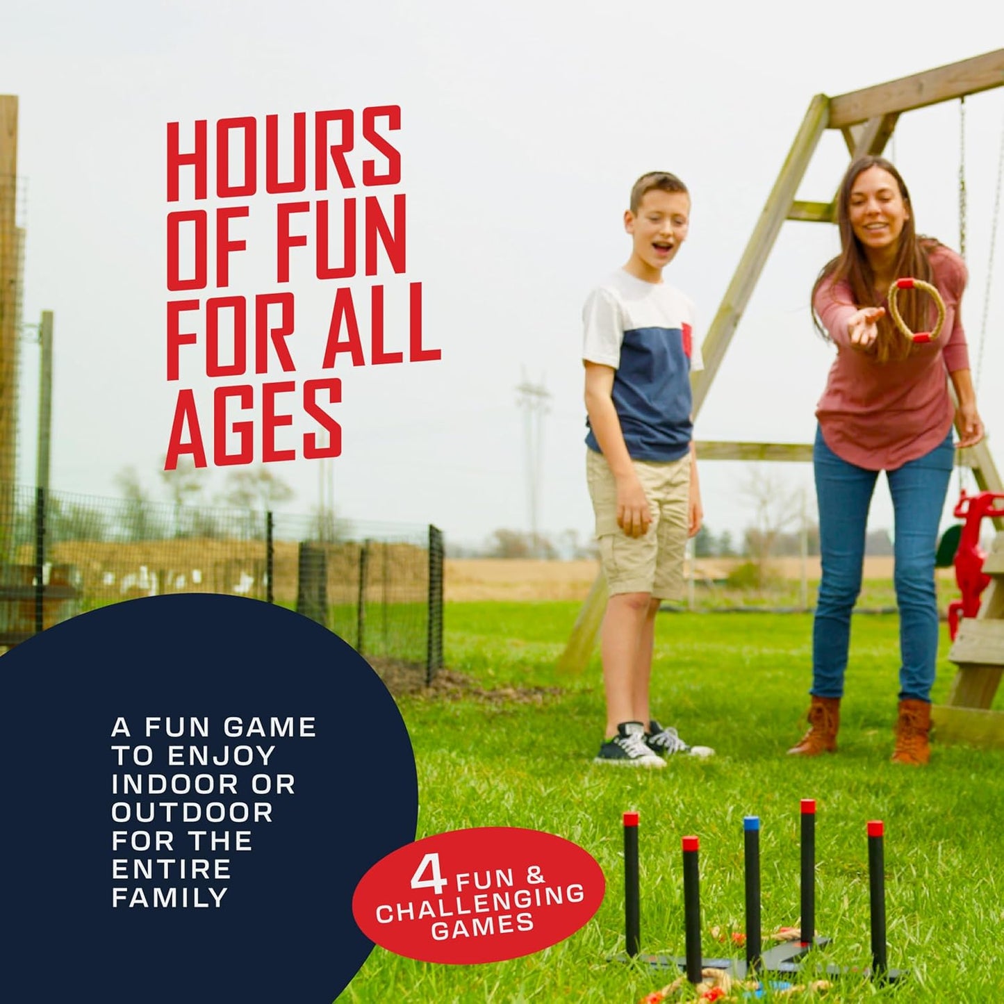 Ring Toss Game, Incl. 6 Rings, Case, Easter Gifts for Kids, Outdoor Yard Games for Kids Adults & Family, Backyard Party Activities, Gifts for Teens, Boys & Girls Ages 8-12+ Years Old