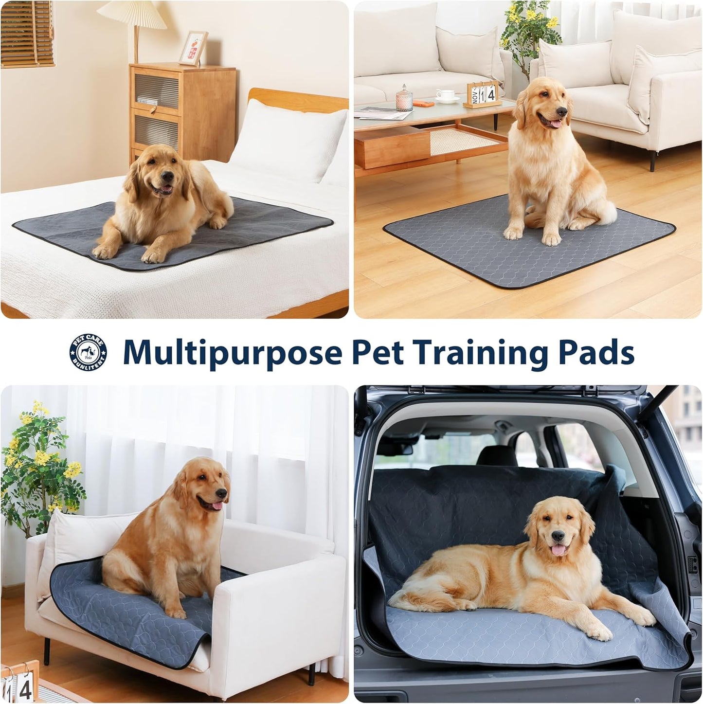 Washable Pee Pads for Dogs, 34x36 Reusable Puppy Pads with Fast Absorbent, Waterproof Reusable Pee Pads for Whelping, Traing, Incontinence and Potty, 3 Pack, Grey.