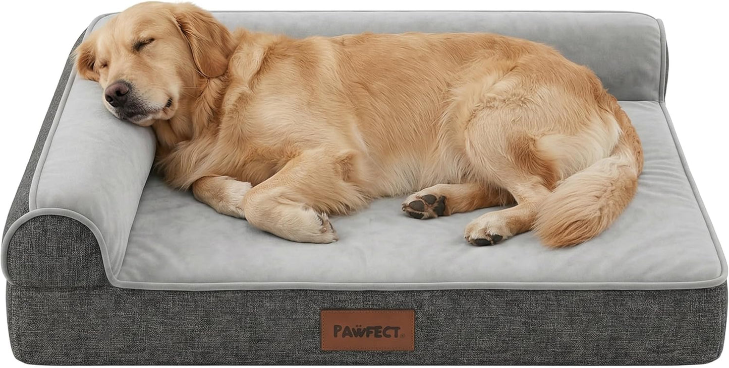 Pawfect Orthopedic Dog Bed for Medium, Large & XL Dogs, 7” High Density Memory Foam Pet Bed with Waterproof Liner, Double Removable Washable Covers, Bolster Dog Couch Bed with Non-Slip Bottom (Small)