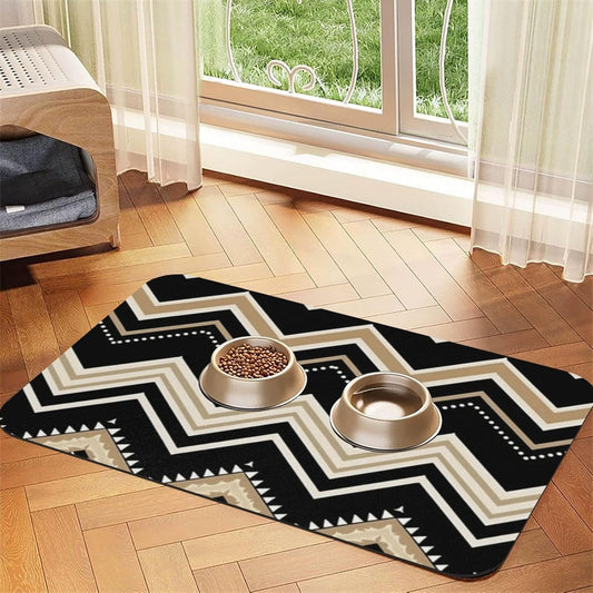 Black White Tan Zigzag Pet Feeding Mat 40x60cm Absorbent Leather Dog Cat Food Mats Non-Slip Dog Bowl Mats for Food and Water, Quick Dry Pets Placemats for Cats and Dogs Water Bowl