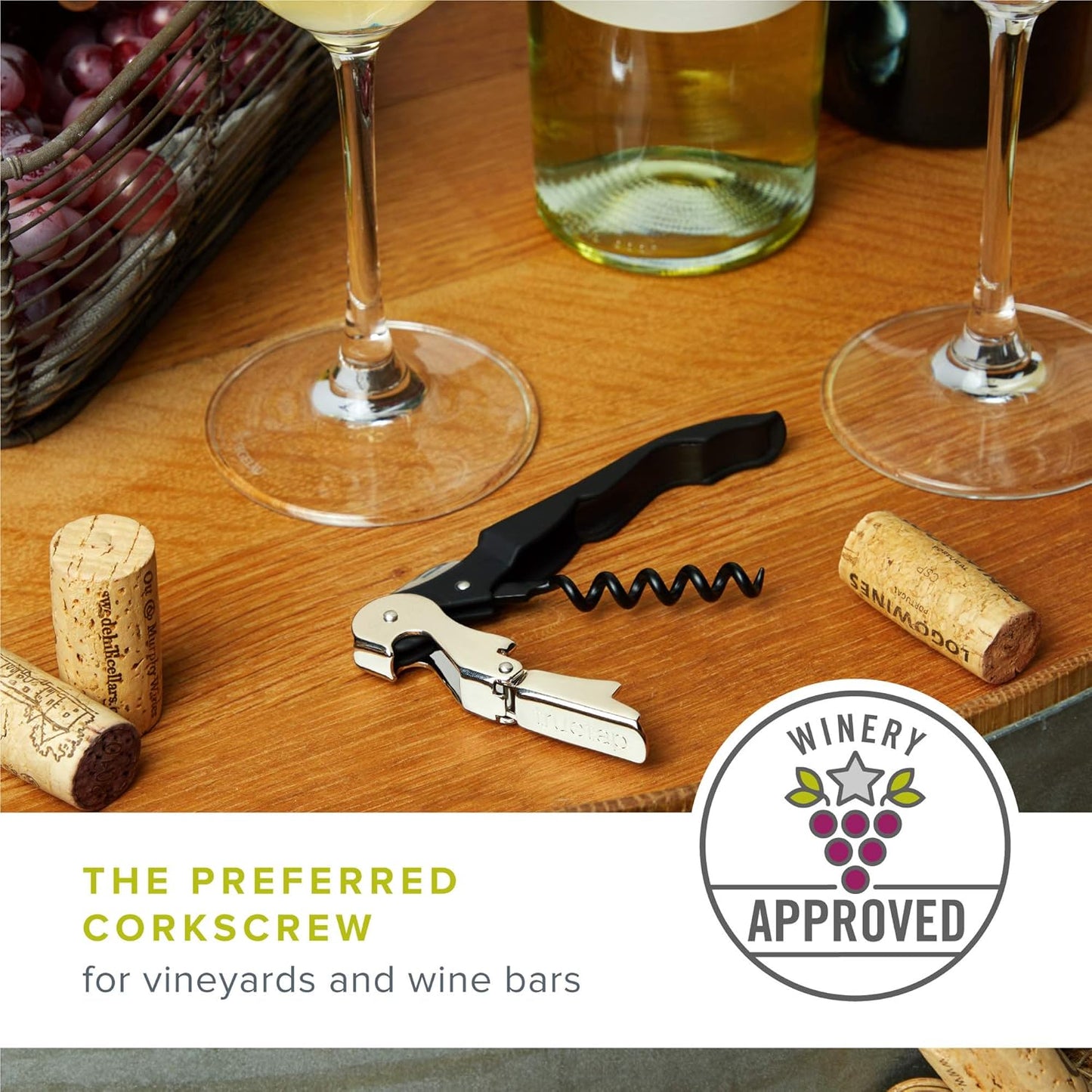 True Truetap Double Hinged Waiter's Corkscrew Wine Opener, Stainless Steel Wine Bottle Opener with Built In Foil Cutter, Home Bar Tools, Bar Cart Accessories, Wedding Gifts, Set of 1, Natural