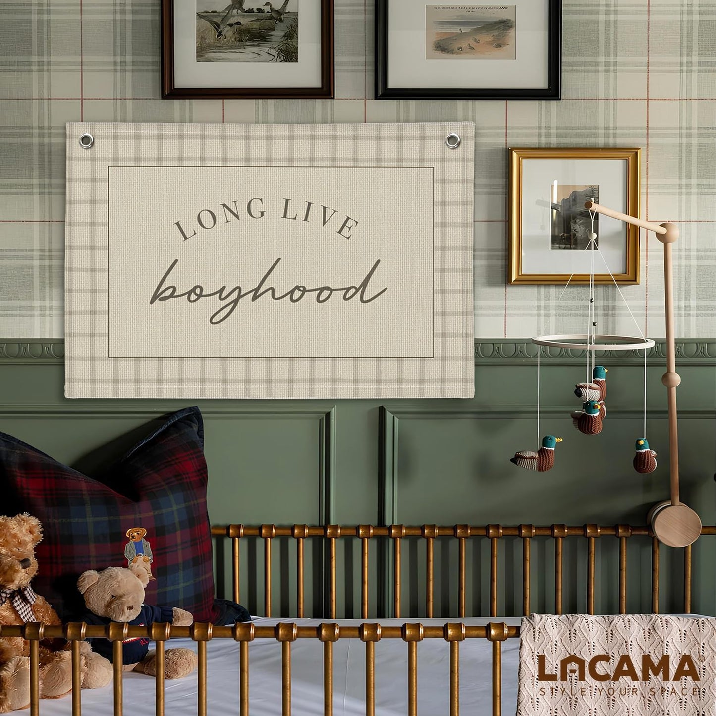 Lacama Long Live Boyhood Banner Boy Nursery Decor, Baby Boy Nursery Decor, Vintage Wall Hanging Flag Decor for Nursery Playroom Toddler Room, Boys Room Decor 30x20 In