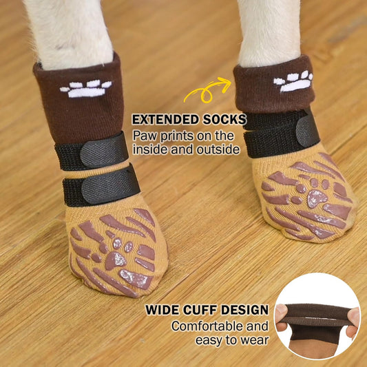 SCENEREAL Dog Socks with Grippers to Prevent Licking Paws for Hardwood Floors, 6 PCS Anti Slip Dog Grippy Socks for Senior Dogs, Winter Anti Slip Dog Paw Socks for Small Medium Large Dogs, Khaki S