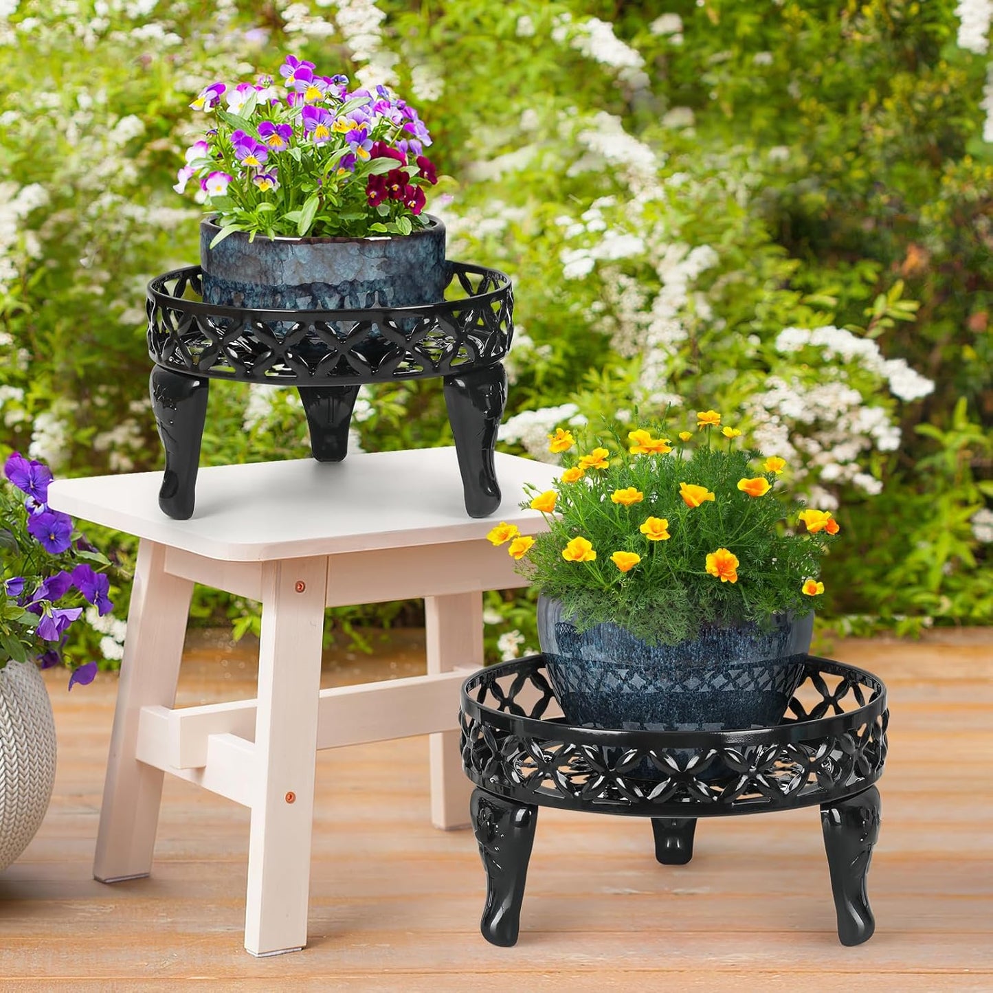Metal Plant Stand Indoor Outdoor,2 Pack Heavy Duty Iron Plant Stands for Indoor/Outdoor,Low Round Flower Pot Stand Rustproof Plant Holder for Garden,Patio,Home Decor