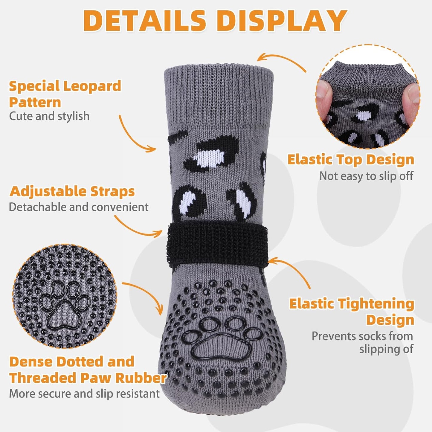 KOOLTAIL Anti Slip Dog Socks for Hot/Cold Pavement to Prevent Licking Paws, Paw Protector&Dog Boots with Grippers for Hardwood Floors,Traction Control No Twist Booties for Small Medium Large Dogs M