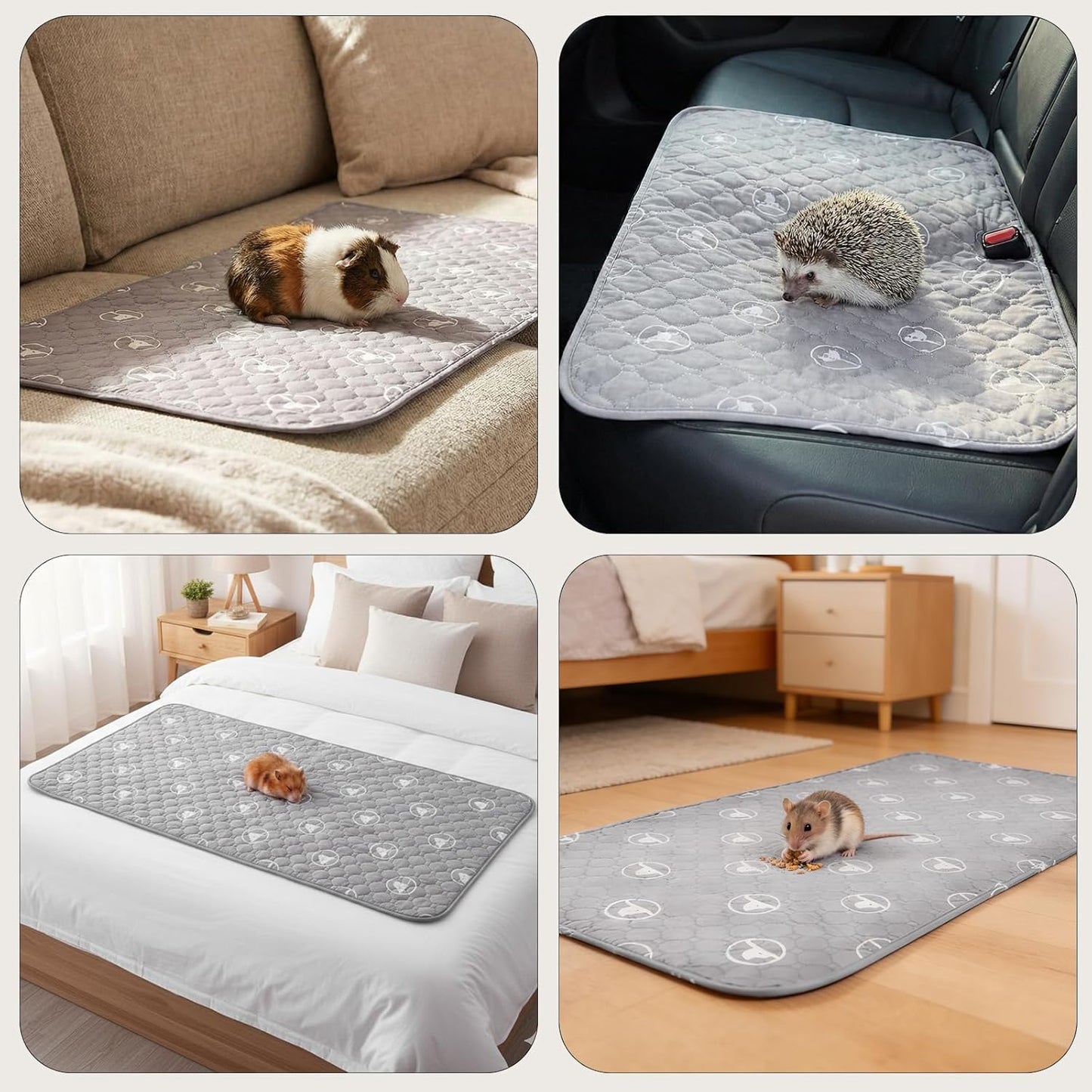 PJYuCien Washable Pee Pads for Guinea Pig 2 Pack, 24" x 48" Non-Slip and Leak-Proof Pee Mat, Training Pads for Whelping, Crate, Bed (Grey)