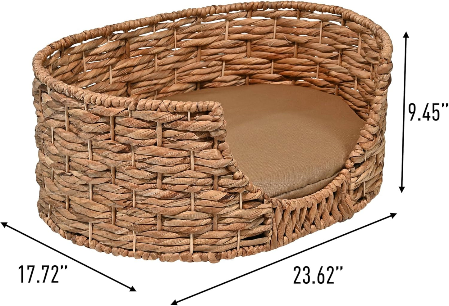 DBD4001A Perri 24" x 18" Classic Farmhouse Handwoven Hyacinth Oval Pet Bed with Machine-Washable Cushion, Natural