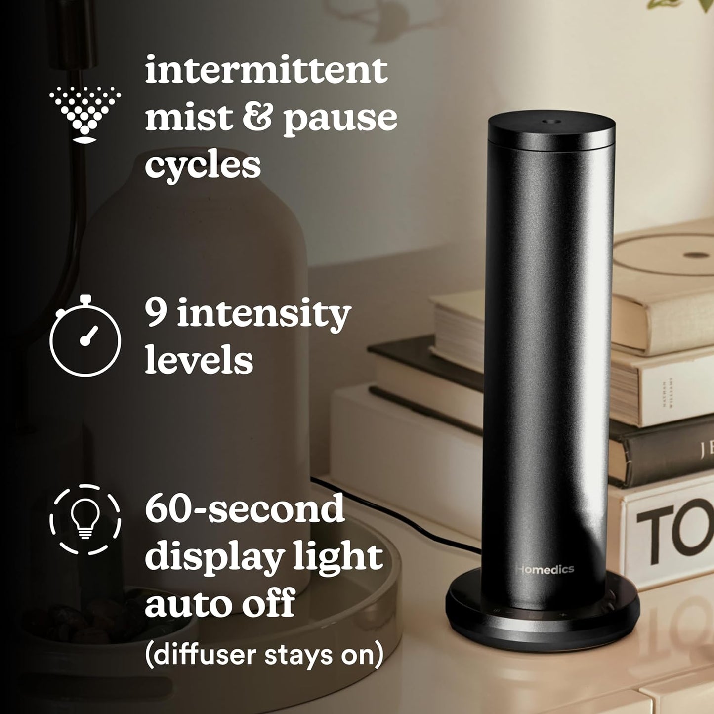 Homedics SereneScent Waterless Home Fragrance Diffuser, Use with Homedics SereneScent Oil (Sold Separately), Patented Air Diffusion Technology, Clean & Natural Fragrance, Enhances Mood, Large Rooms
