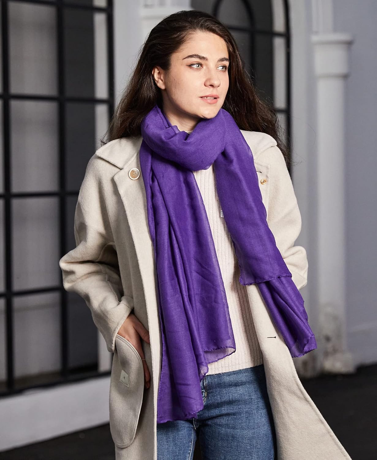 MissShorthair Women Solid Color Scarf Long Lightweight Scarves for Women Large Sheer Wrap Shawl