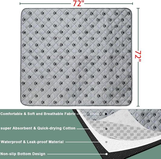 JERIA 2 Pack 72"x 72" Waterproof Non Slip Wee Wee pad，Reusable Washable Pee Pads for Dogs，Absorbent and Leakproof Training Mats for Potty, Bed, Sofa, Potty Training