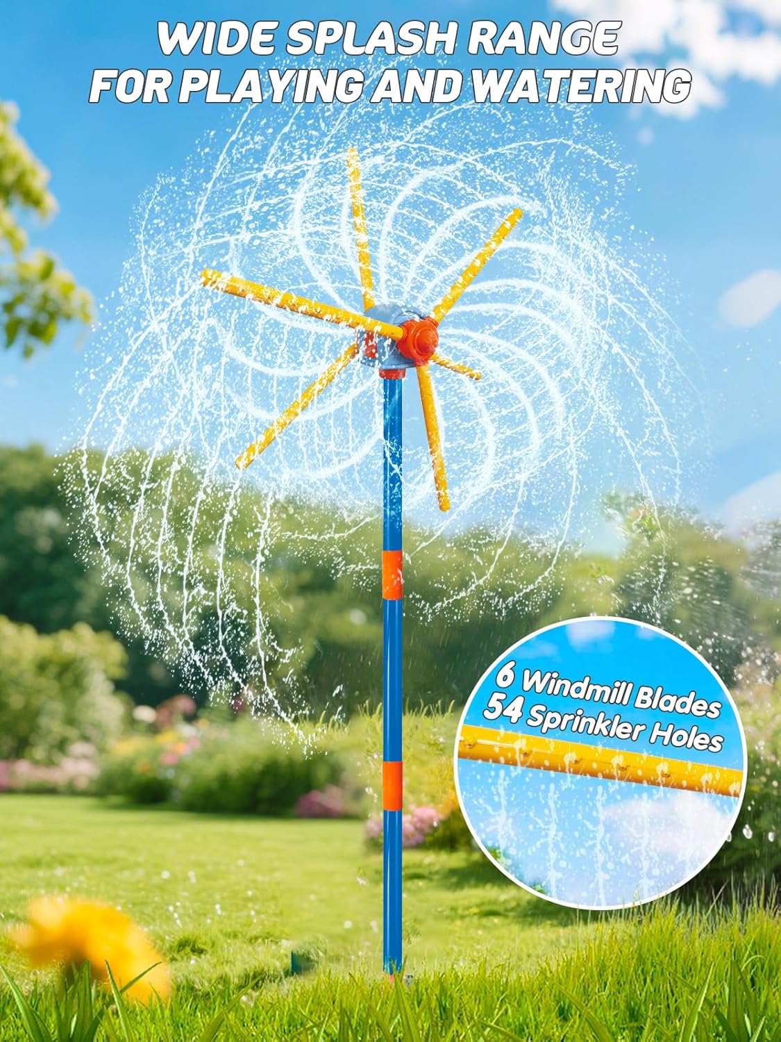59" Windmill Water Sprinkler for Kids Summer Toys, 360° Spinning Splash Water Toy, Upgraded Double Sided with 6 Blades, Outdoor Backyard Games Summer Fun for Boys Girls Dogs & Garden Watering