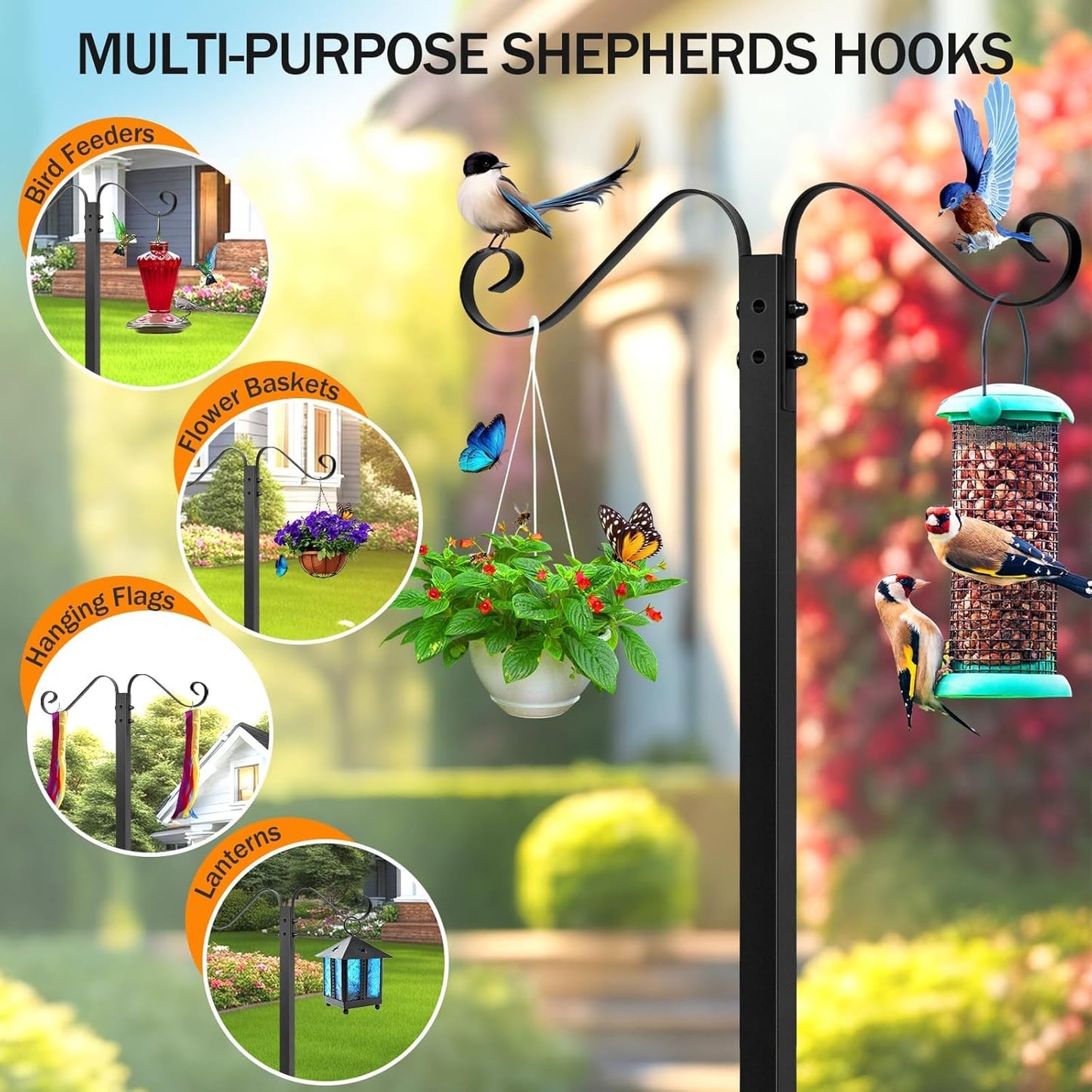 Garden Hose Holder for Outside - Upgraded Water Hose Holders with 5 Spikes & 2 Shepherds Hooks, Freestanding Hose Stand Heavy Duty Hose Hanger Hose Storage Hose Reel Rack for Outside Yard Lawn | for Outside, Upgraded, Hose Stand, Heavy Duty, Hose Hanger,