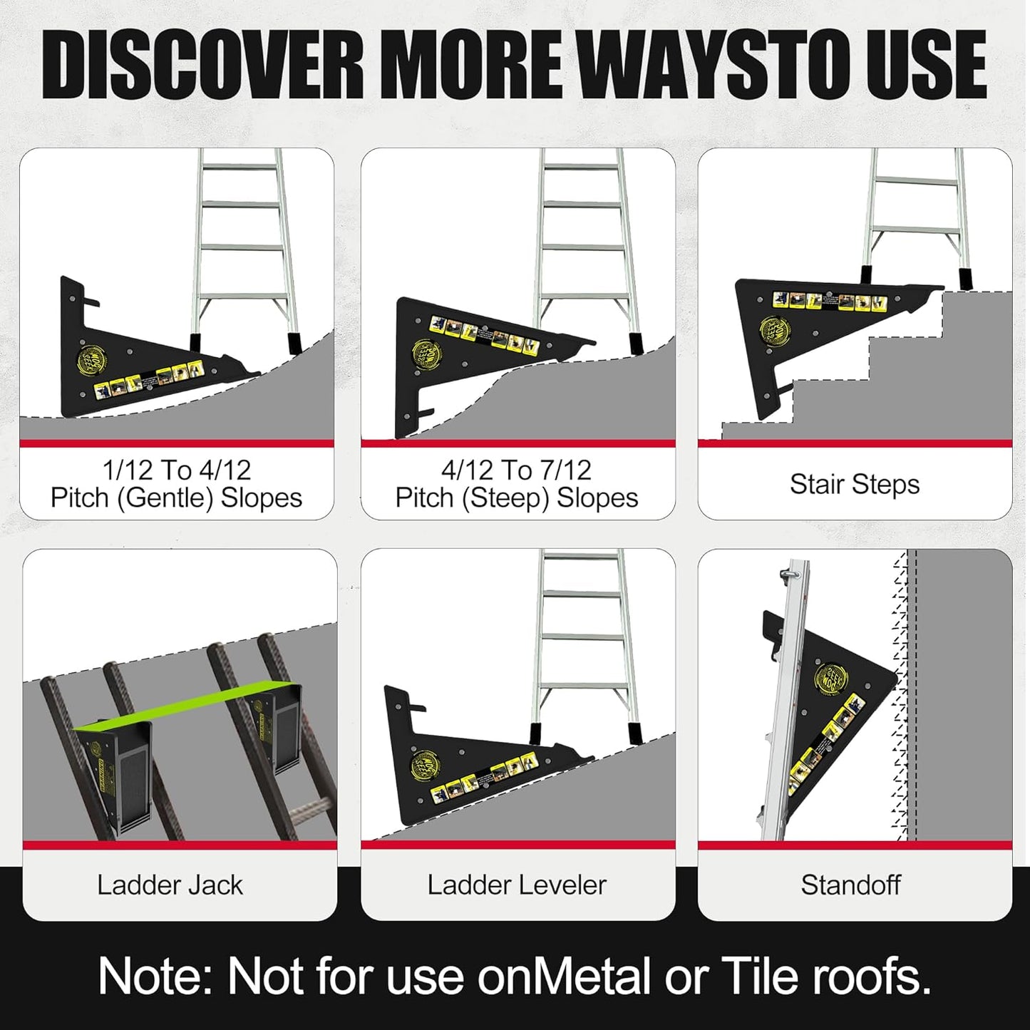Stable Platform Ladder Leveler - Ladder Levelers for Extension Ladders with Storage for Uneven Surfaces (Regular Black)