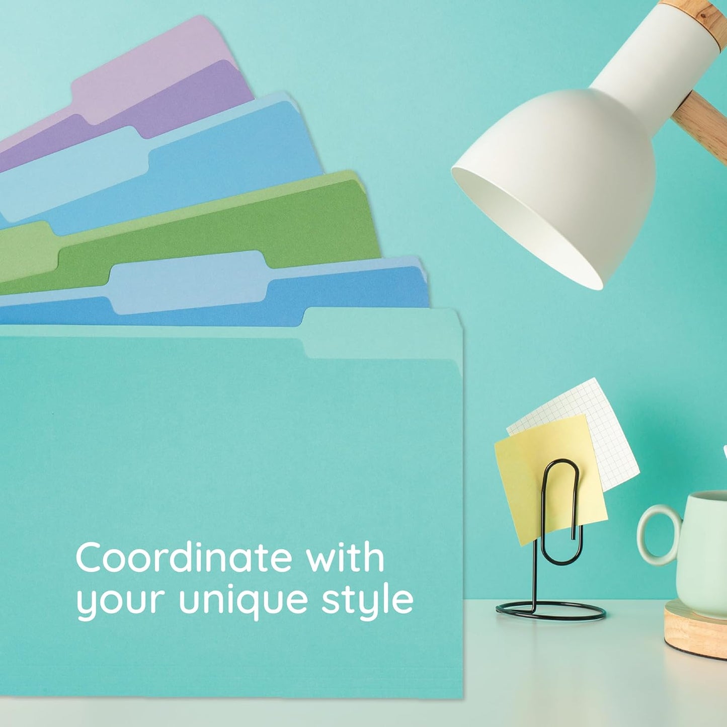 100 Blue Summit Supplies Colored File Folders - Ocean Tone Colors, 1/3 Cut Tabs, Letter Size, 11pt Durable Paper, Decorative Colored File Folders for Files, 100 Pack