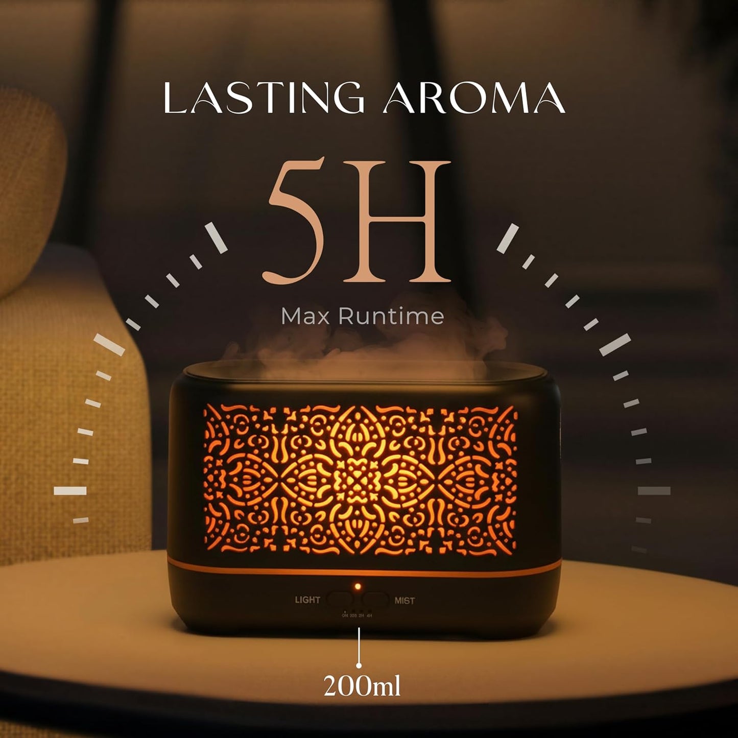 Earnest Living Essential Oil Diffuser Classic Flame Diffuser 200ml Timers Night Lights and Auto Off Function Home Office Humidifier Aromatherapy Diffusers for Essential Oils Black