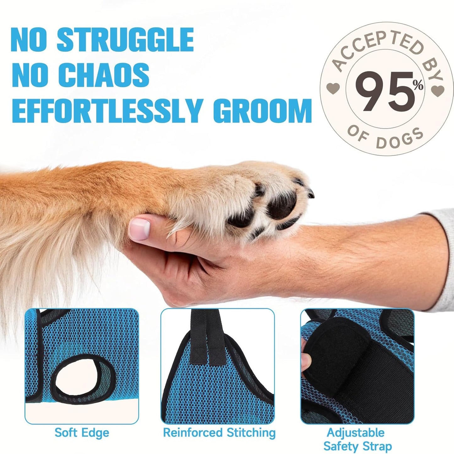 PAWCHIE Dog Grooming Hammock Harness for Dog Cat with Pet Nail Clipper Trimmer-Breathable Cat Hanger Sling for Trimming Clipping Nails-Dog Hammock Restraint Bag for Small Medium Large Dog,Dark Blue XS