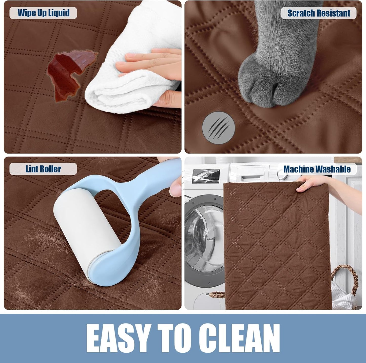 Smiry Waterproof Couch Covers for Dogs Washable, Reversible Pet Couch Covers for 3 Cushion Sofa Pet Friendly, Soft Sofa Furniture Protector for Dogs Cat Kids, Checkered (30"x60", Brown/Chocolate)