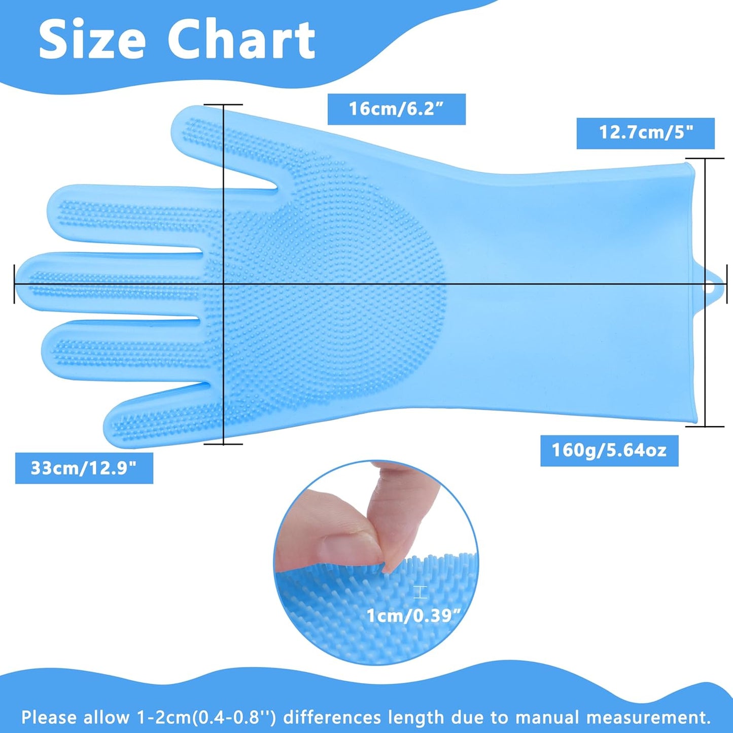 Pet Grooming Gloves—Heat Resistant Dog Washing Gloves with High-Density Teeth, Dog Bath Scrubber with Enhanced Five Finger Design, Silicone Gloves for Dogs and Cats Bathing, Massage (Blue)