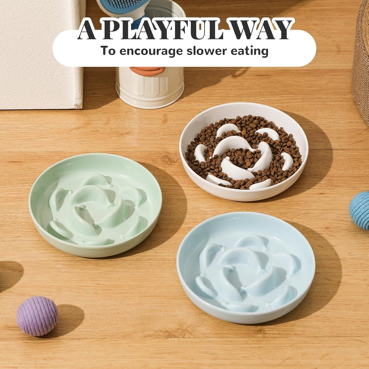 Melamine Cat Slow Feeder Bowl - Pastel Series Cat Plate for Dry and Wet Food - Cute Maze Feeder Dish for Healthy Eating - Dishwasher Safe - 6.3''W x 1.2''H - 7 OZ - Ivory White