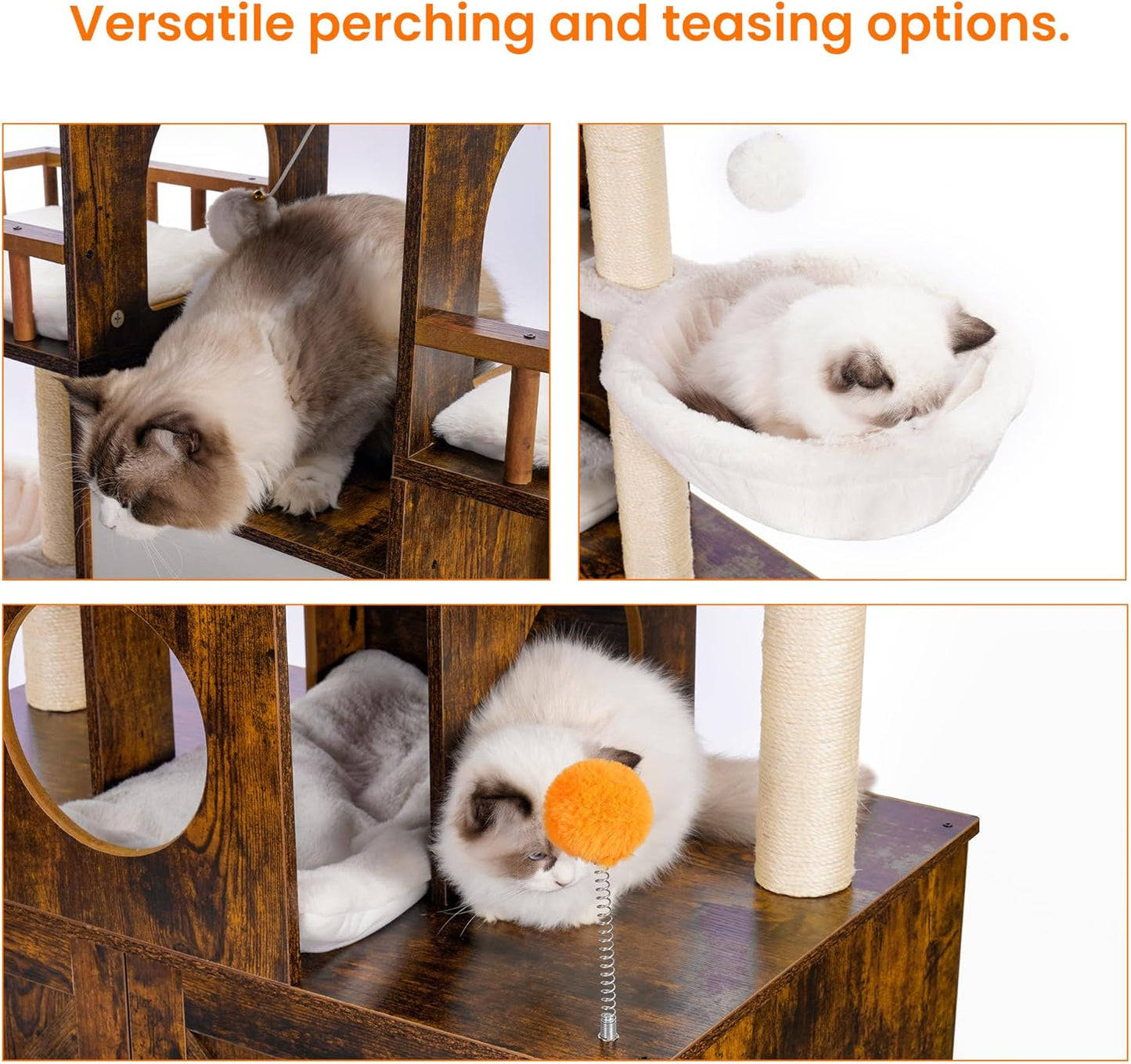 Heybly Cat Tree with Litter Box Enclosure for Indoor Big Cat, Cat Tower for Large Cats 20lbs Heavy Duty, Modern Cat Condo Furniture with Scratching Posts, Rustic Brown HCT110SR