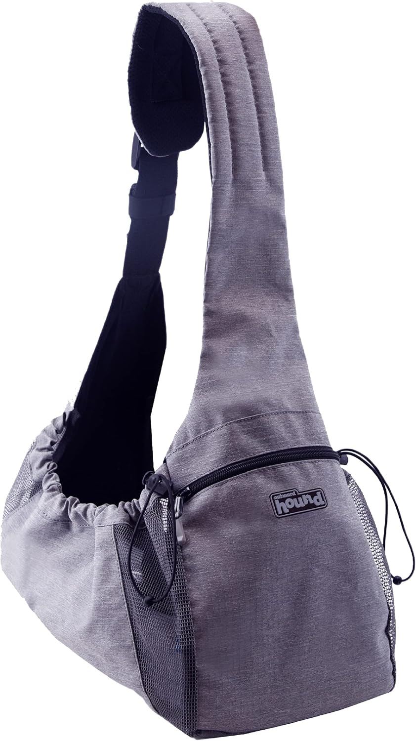 Outward Hound PupPak Sling Dog Carrier, Grey – Hands-Free Sling for Small Pets up to 15 lbs, Adjustable Strap, Mesh Ventilation, Zippered Pocket, Drawstring Fit – Ideal for Travel & Adventures