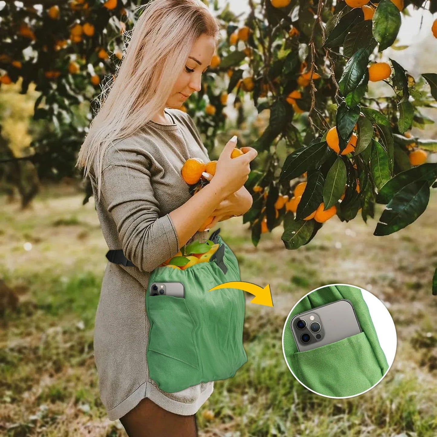 Gardening Apron Harvest Apron with Pockets, Green Garden Apron, Adjustable Waist Belt
