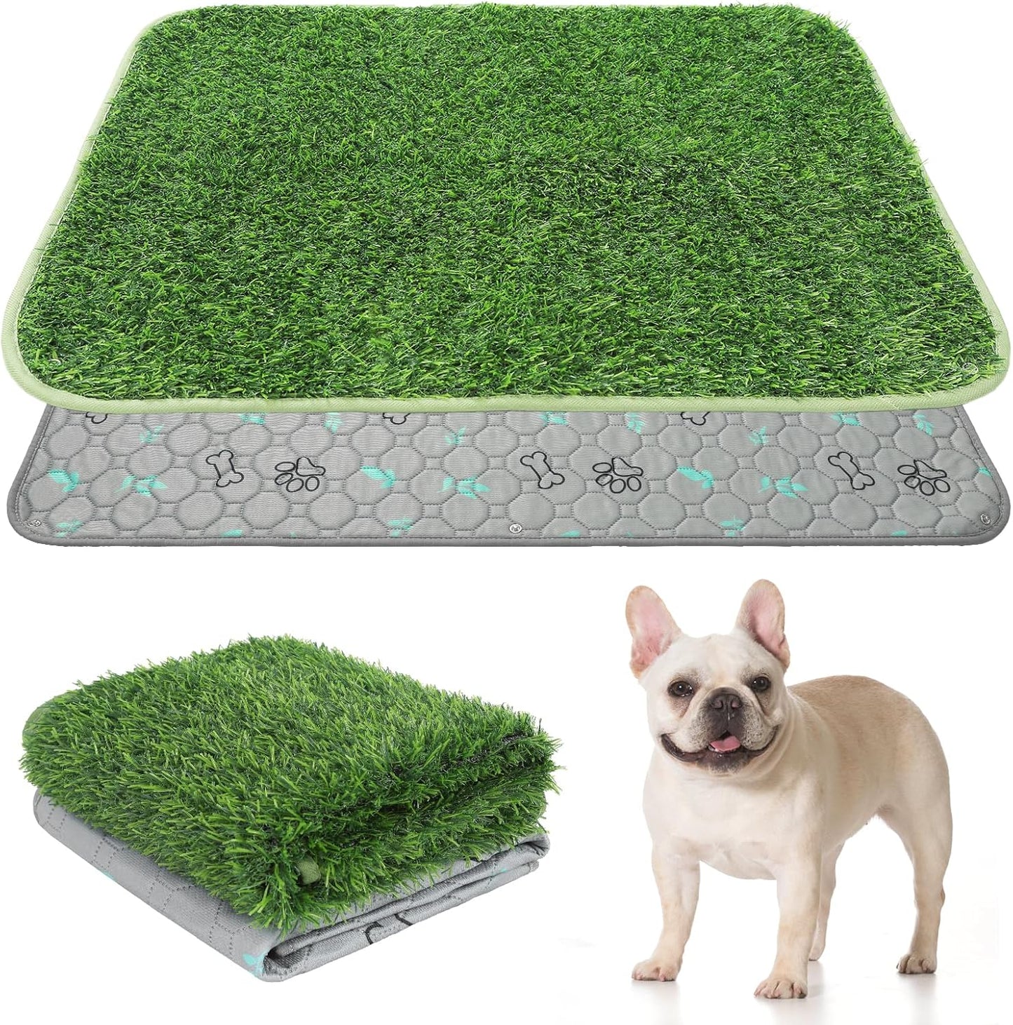 KOOLTAIL Dog Grass Pad with Washable Pee Pads for Puppy Potty Tray,20"*25" Soft Artificial Turf Multipurpose Reusable Grass Patch Pads for Dogs Litter Box, Leakproof for Doggie Training Indoor Outdoor