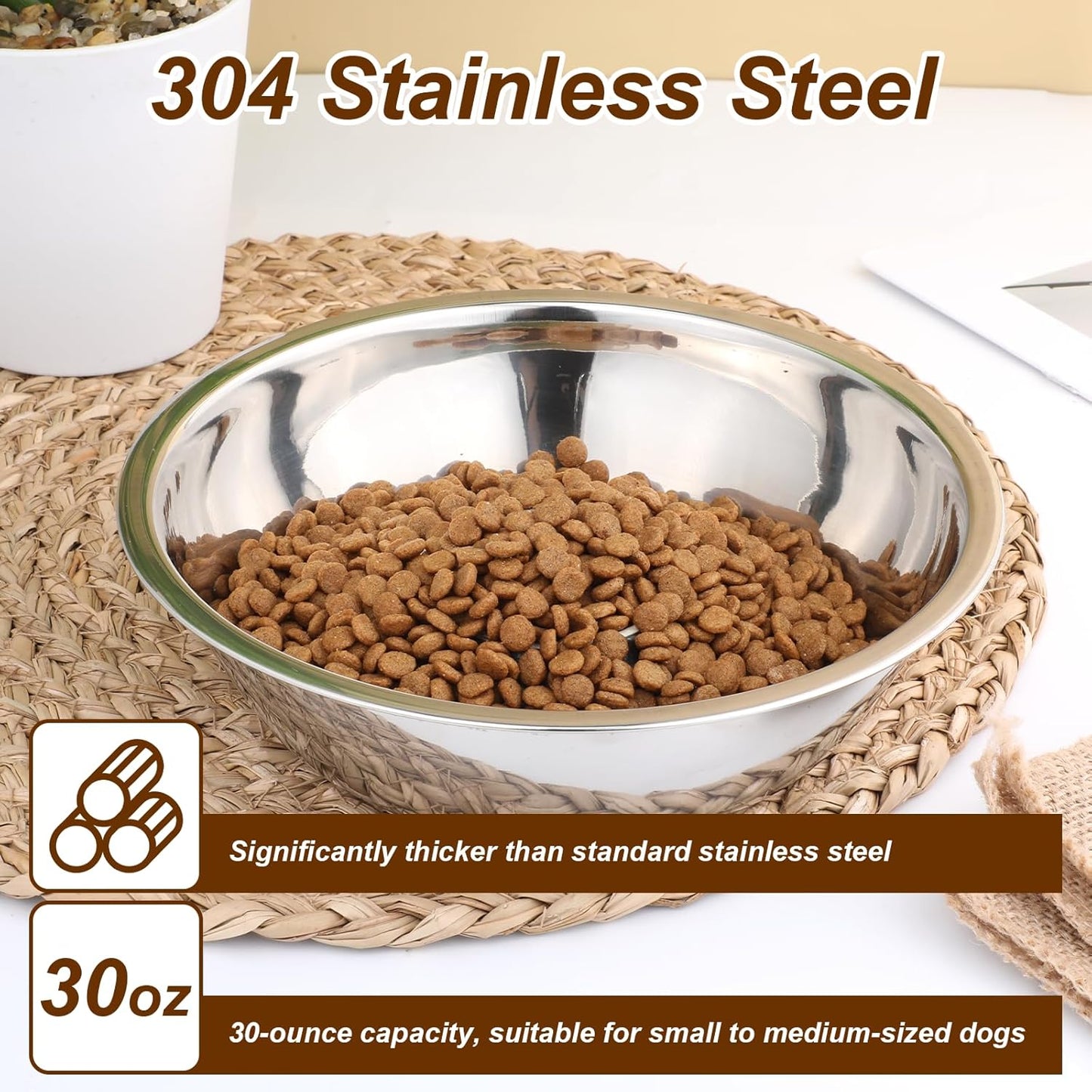 2 Pack Small Stainless Steel Dog Bowls 5 Inch Metal Dog Food Bowls Pet Feed Water Bowl for Large Medium Small Dogs, Thickened Durable Replacement Bowl for Elevated Stand, Kitten, Puppy