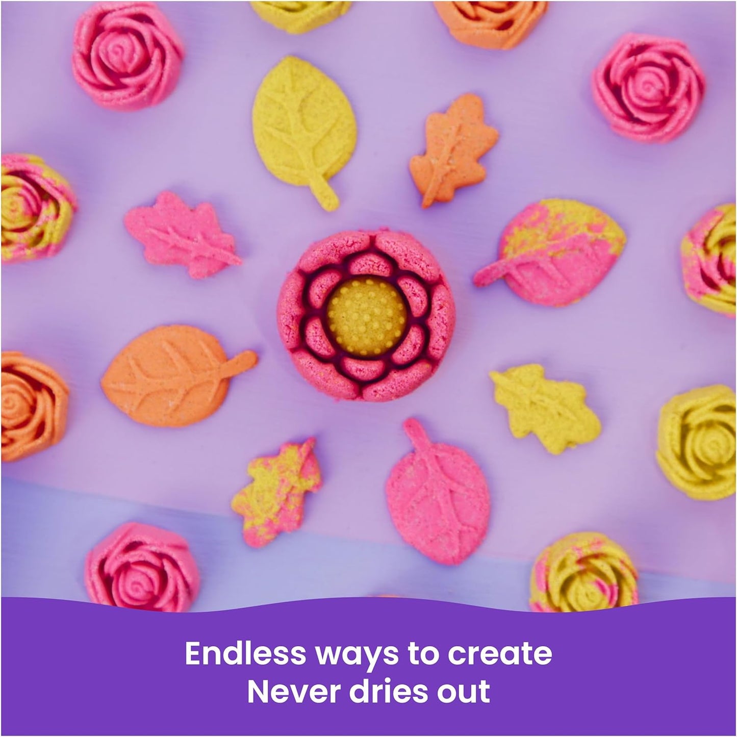 Kinetic Sand, SquishBlossom Blooming Flower, Easter Basket Stuffers, Includes 8oz Neon Yellow & Pink Moldable Play Sand, Pot & Molds, Sensory Toys for Kids