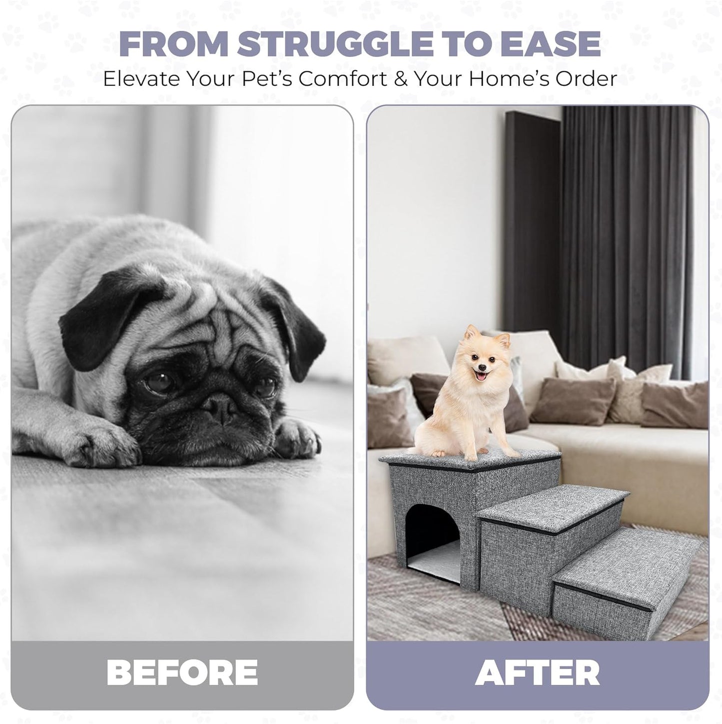 Bark Topia 3-Step Pet Stairs – Soft Foam Dog & Cat Ramp for Couch & Bed Access – Washable Cover, Non-Slip Bottom, Gentle on Joints – Pet Steps for Small & Medium Pets