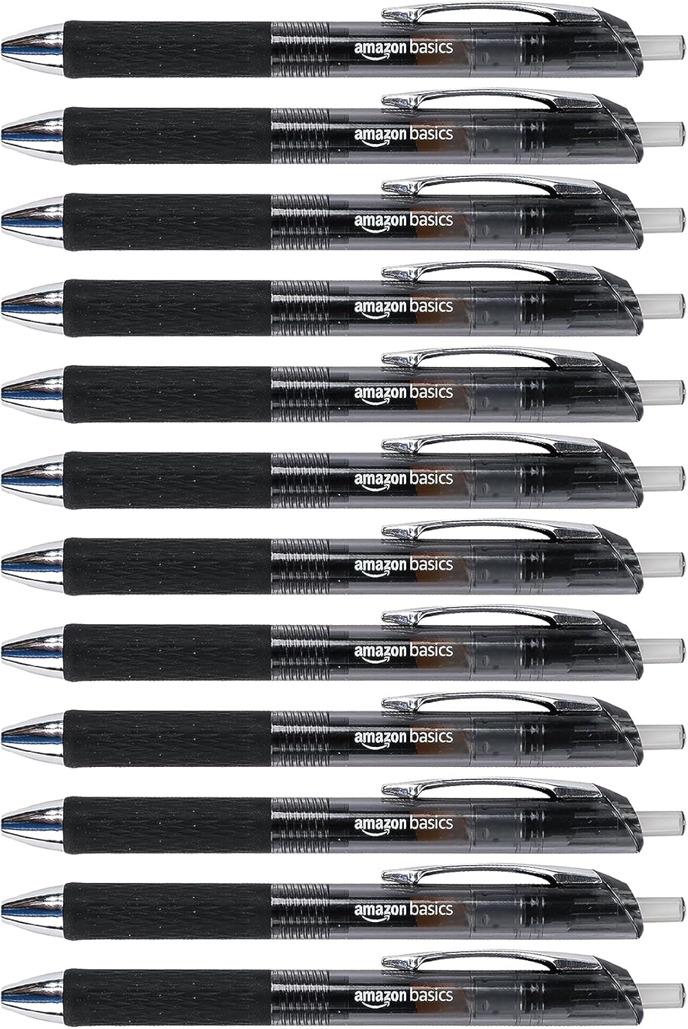 Amazon Basics Retractable Gel Pens, Fine Point 0.7mm, Smooth Writing, Black, No Smudge, School and Office Supplies, 12-Pack