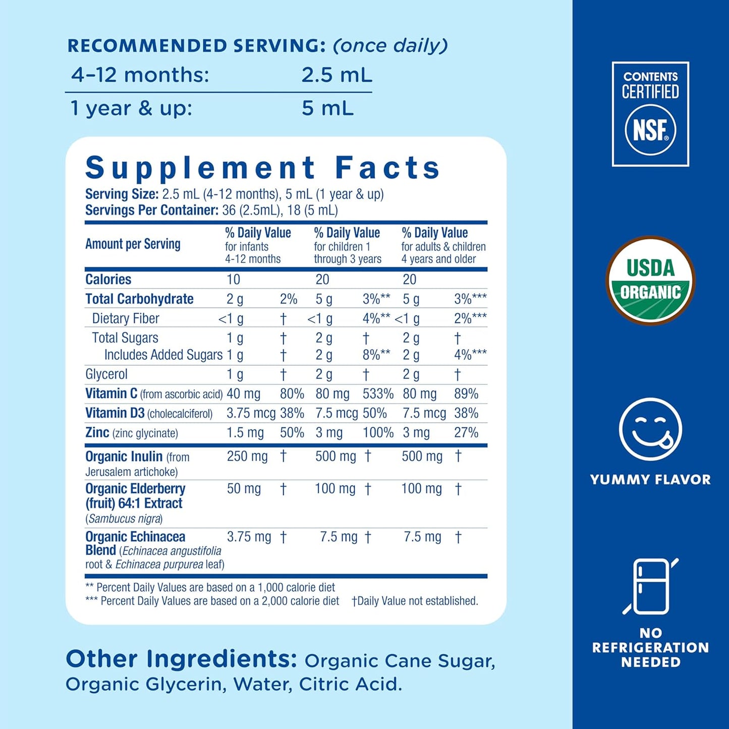 Mommy's Bliss Organic Baby Elderberry Drops, Immune Support with Vitamins, Prebiotics, Zinc & Organic Echinacea, Age 4 Months +, 3 Fl Oz (36 Servings)