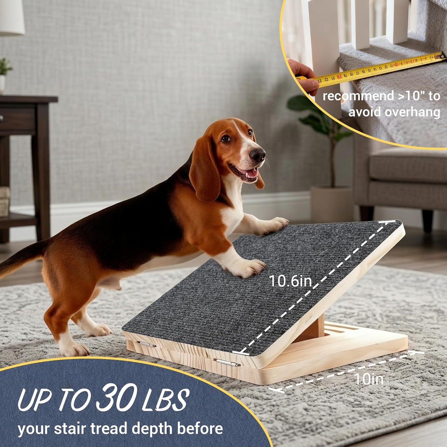 Dog Ramp for Stairs 4 Pack - Adjustable Wooden Stair Wedges for Small Dogs, Foldable Indoor Dog Stair Ramp with Triangular Support and Non-Slip Pads for Senior and Short-Legged Pets