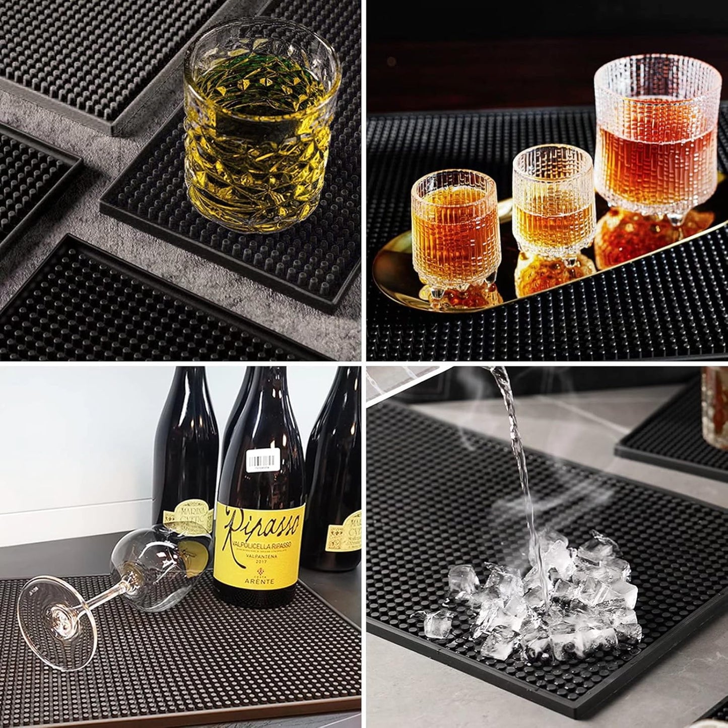 Bar Mat Small 6" x 12" Black, Coffee Mat for Home Bar, Bar Service Spill Mat for Cocktail Bartender Kitchen Countertop, PVC Counter Top Cup Mats Glasses Drying Mat, 1PCS