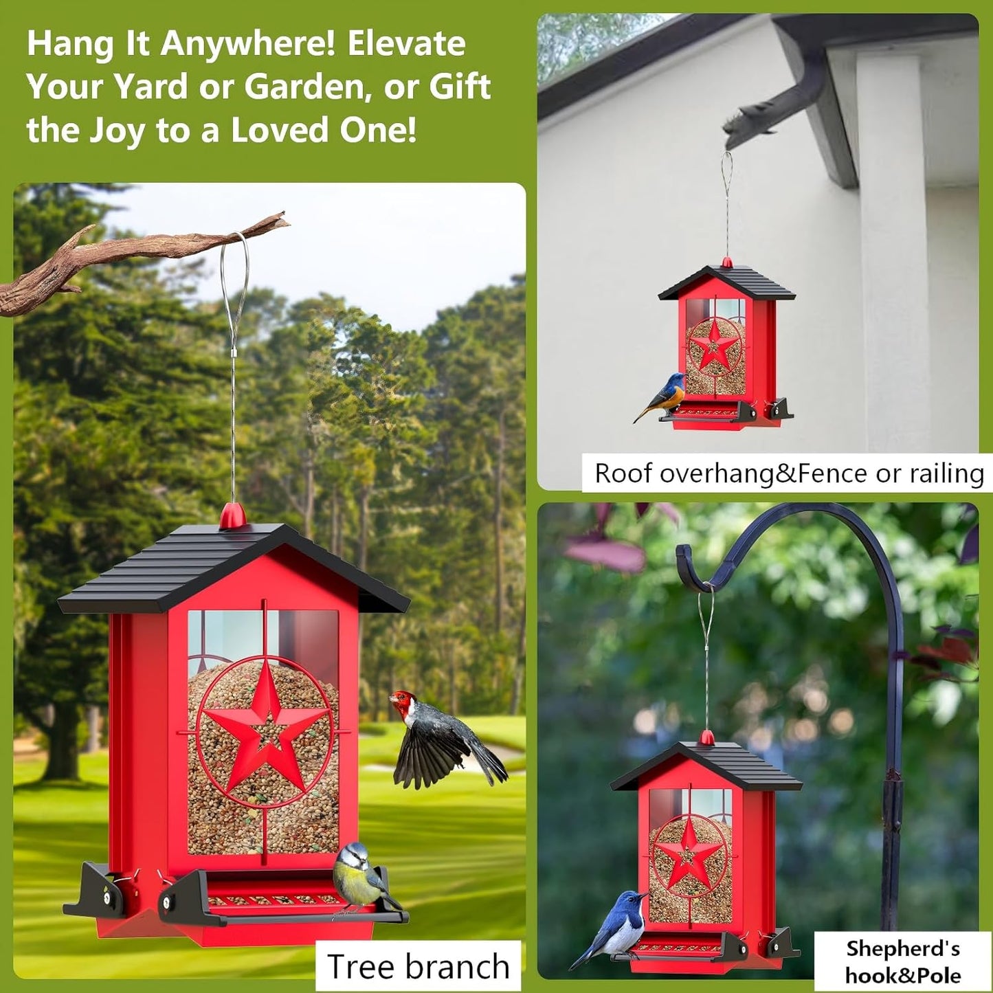 Squirrel Proof Bird Feeders for Outdoors With Weight-Activated, Metal 5LB Large Wild Bird Feeders for Cardinals,Blue jay,Finch, Weatherproof Durable Hanging Bird Feeder for Backyard,Garden,Patio - Red