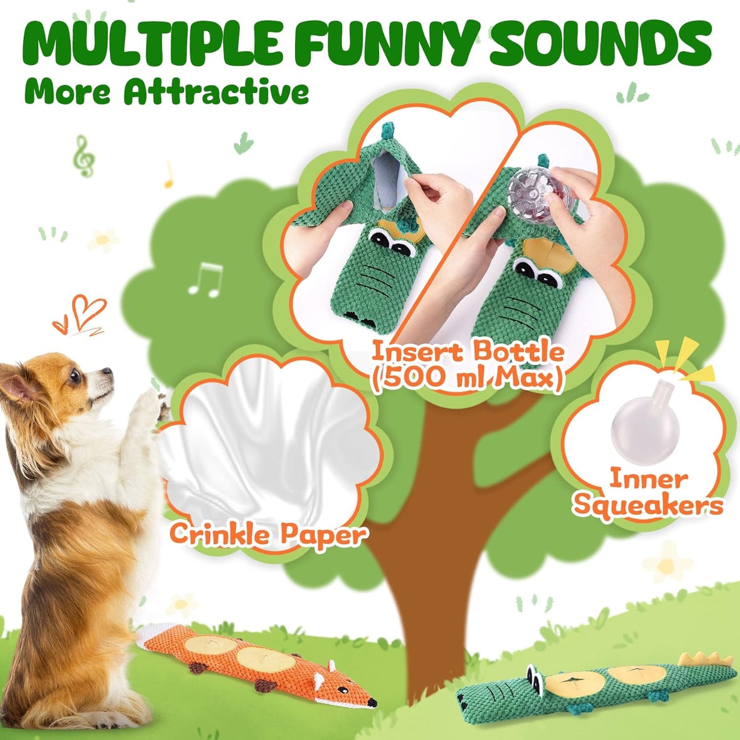XIUGOAL Dog Toys for Aggressive Chewers, 2 Pack No Stuffing Interactive Dog Toys for Boredom and Teething, Squeaky Chew Toy for Small, Medium Breed to Keep Them Busy