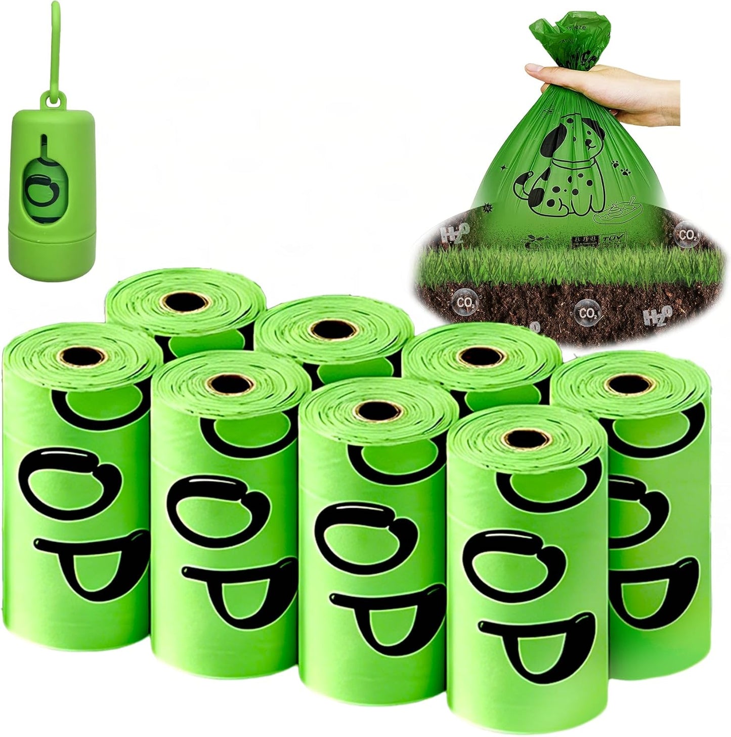 Dog Poop Bags Rolls-Biodegradable dog poop bags, Compostable Dog Waste Bags, ASTM D6400 & EN 13432 Compliant BPI Certified Pet Waste Bags. Earth Friendly 120 waste bag including dispenser