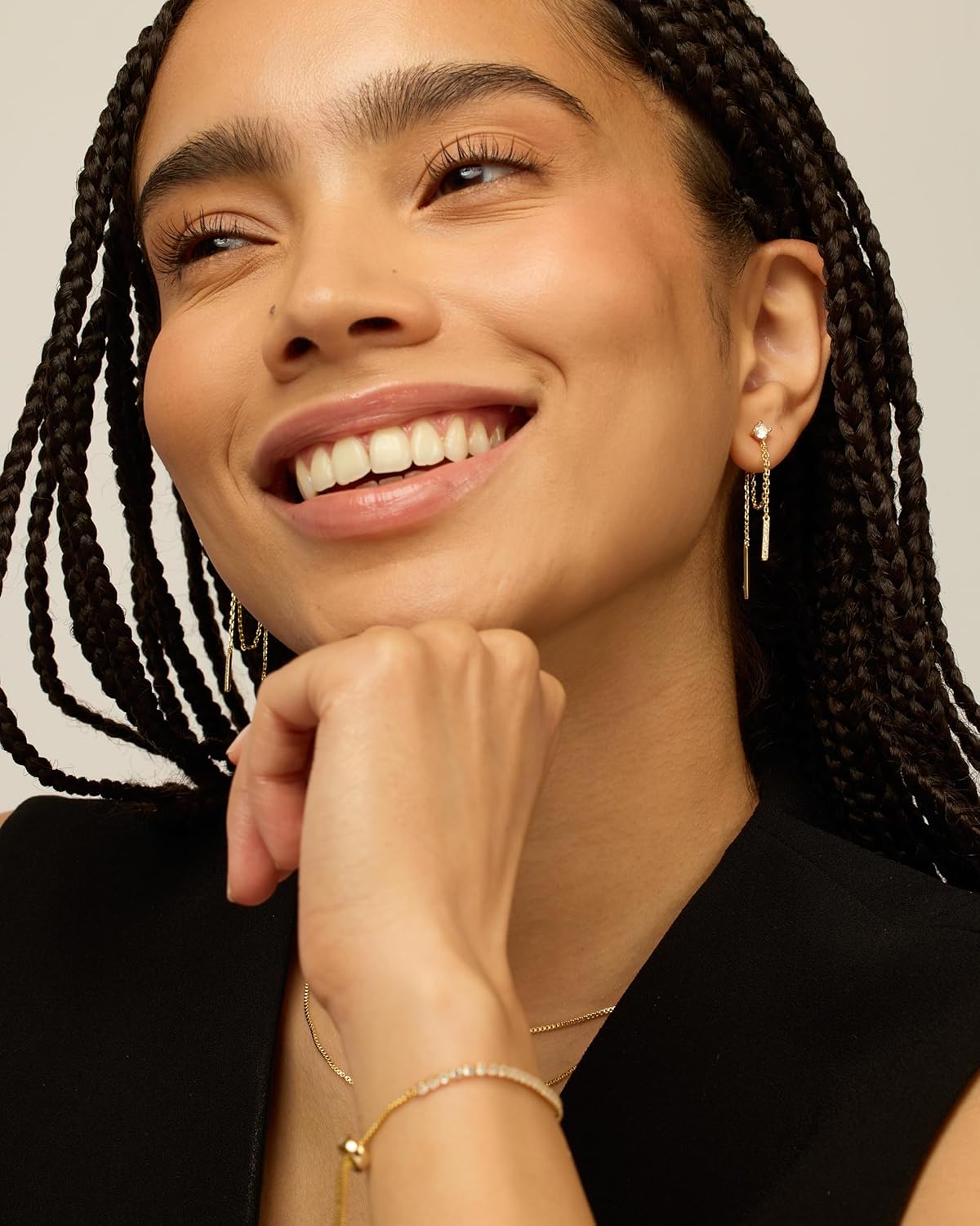 PAVOI 18K Gold Plated 925 Sterling Silver Posts Drop Dangle Chain Earrings for Women | Dangling Chain Studs | Cubic Zirconia Ball Threader Earscapes Earrings