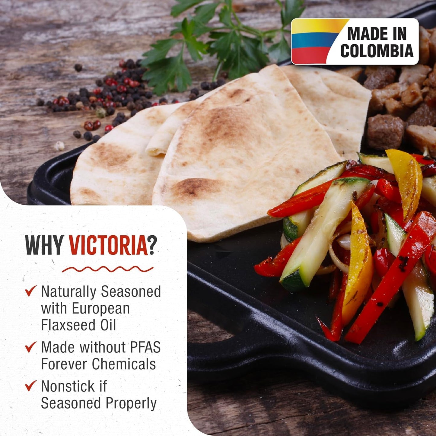Victoria Rectangular Cast Iron Griddle. Double Burner Griddle, Reversible Grill, 13 x 8.5 Inch, Seasoned with 100% Kosher Certified Non-GMO Flaxseed Oil, Model: GDL-189