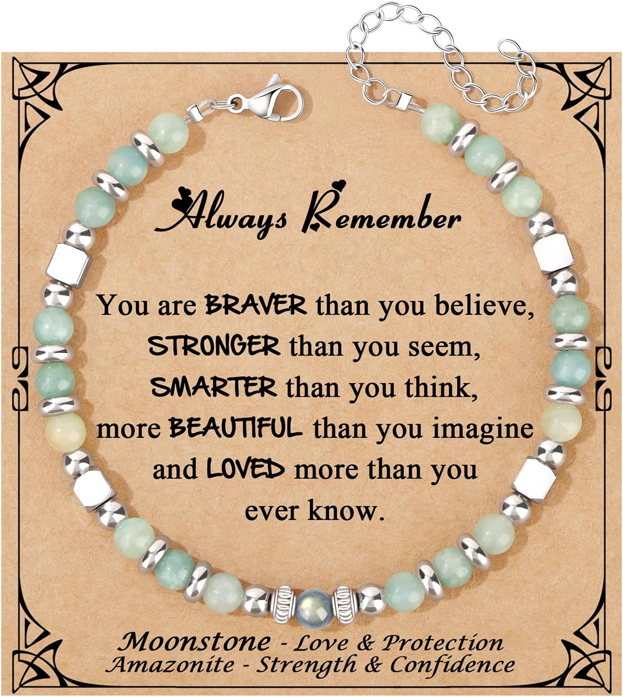 JoycuFF 𝗚𝗶𝗳𝘁𝘀 𝗳𝗼𝗿 𝗪𝗼𝗺𝗲𝗻 𝗠𝗼𝗼𝗻𝘀𝘁𝗼𝗻𝗲 𝗕𝗿𝗮𝗰𝗲𝗹𝗲𝘁 Amazonite Colorful Imperial Jasper Stainless Steel Beads Bracelets, Mothers Day Birthday Christmas Valentines Graduation Gifts