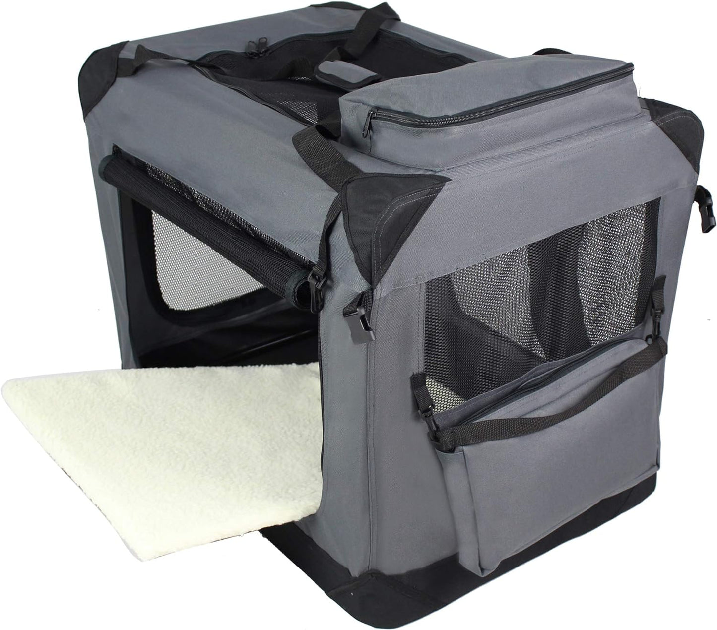 EliteField 3-Door Folding Soft Dog Crate with Carrying Bag and Fleece Bed (2 Year Warranty), Indoor & Outdoor Pet Home (30" L x 21" W x 24" H, Gray)