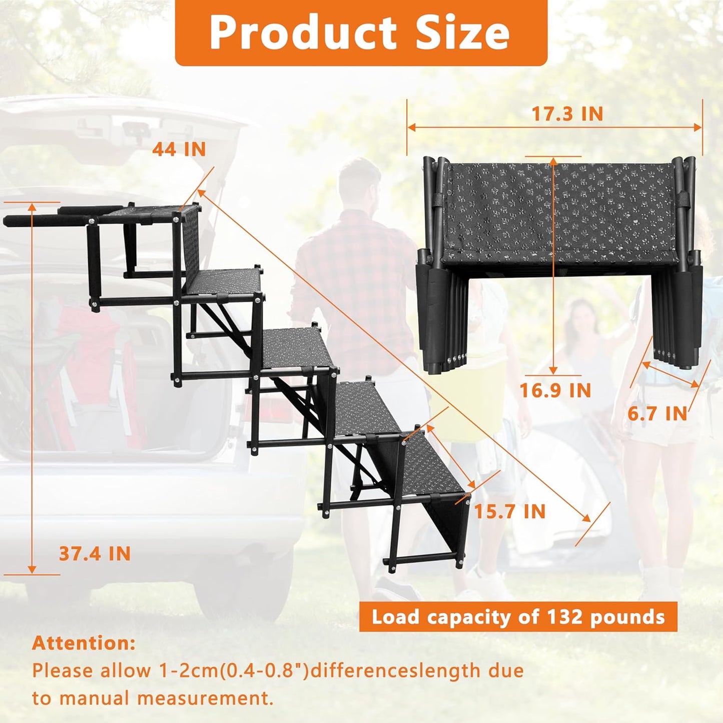 Dog Ramps for Car- Foldable Ramp for Dogs, A Portable Dog Stair Case Suitable for High Places Such As Cars, SUVS, Trucks. Lightweight, Non Slip, Can Support Up to 200 Lbs (5 Steps)