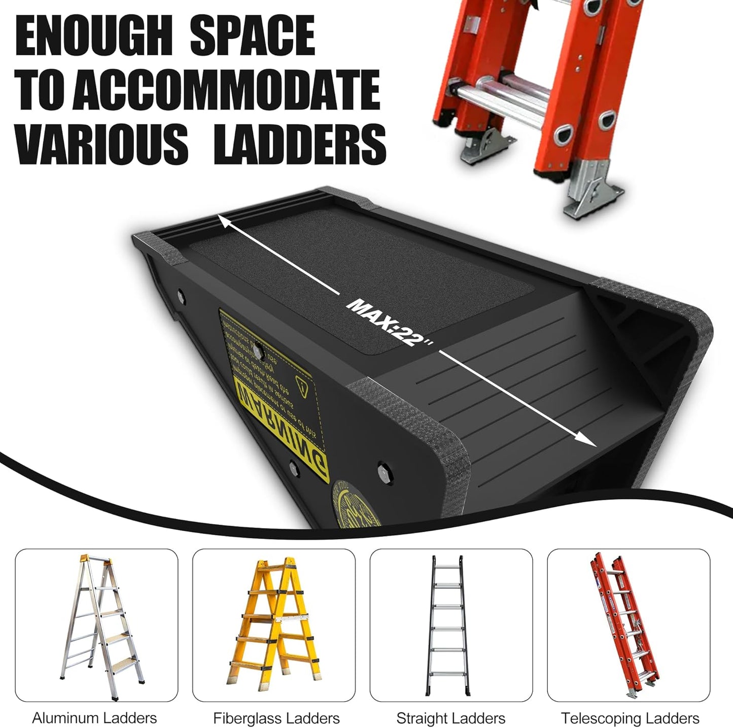 Stable Platform Ladder Leveler - Ladder Levelers for Extension Ladders with Storage for Uneven Surfaces (Regular Black)