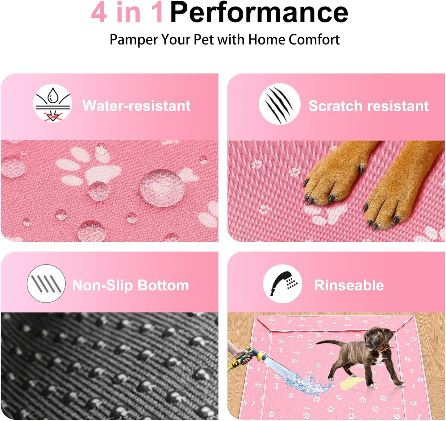Dog Playpen Bottom Pad Mat for 36" 4-Panel Playpens - Scratch & Chew-Resistant Puppy Pen Floor Mat with Hook & Loop Fasteners, Waterproof & Leakproof, Non-Slip (Pink) (Playpen Not Included)
