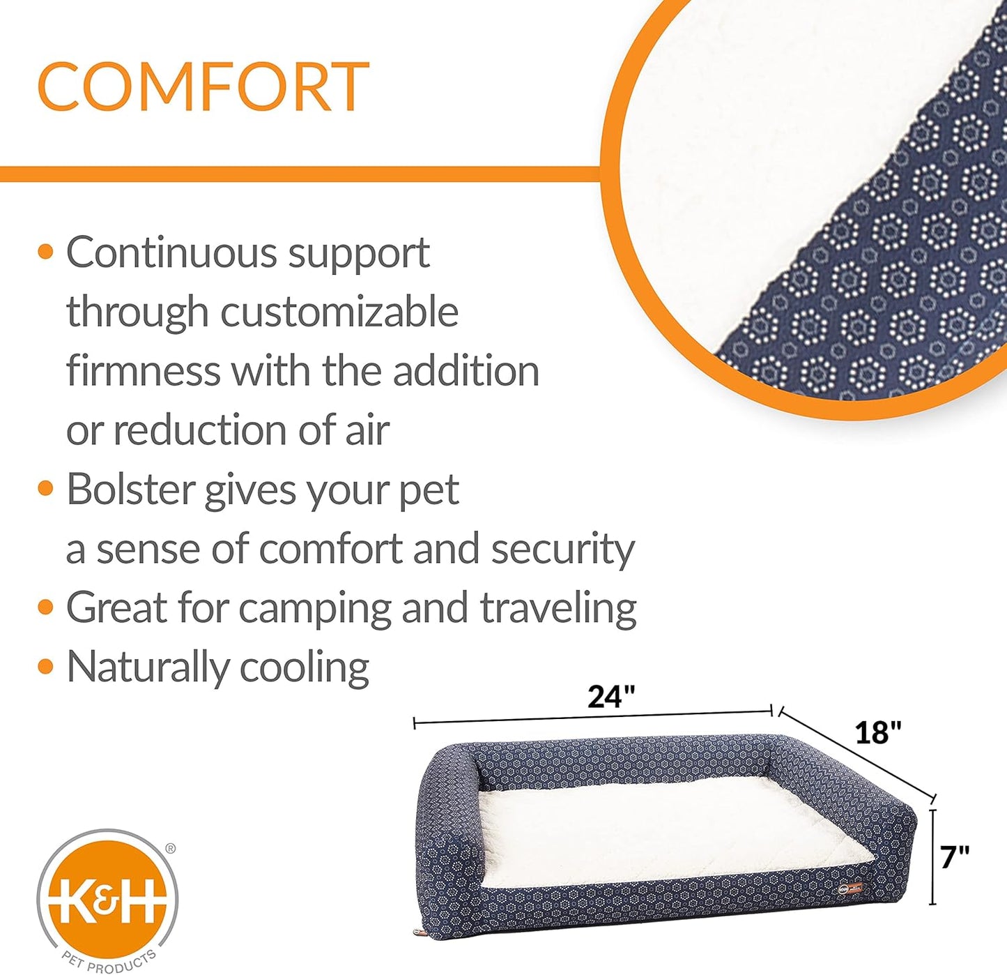 K&H Pet Products Air Sofa Bed Navy/Geo Flower Small 18 X 24 Inches